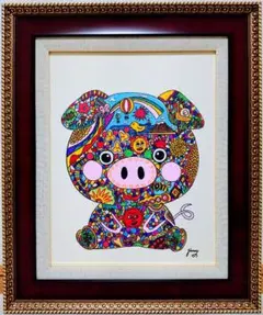 SALE【F6号】ジミー大西（アフリカ）手描き/表裏サイン有り/油彩/額縁