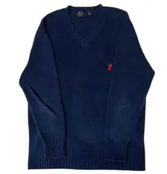 PLAYBOY プレイボーイ Vネックニットセーター ワンポイント 刺繍ロゴ M