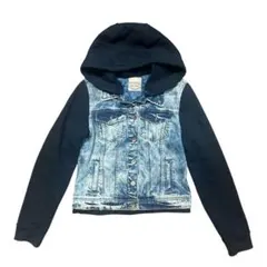 【2WAY】希少 Bershka フード着脱可 スウェット切替デニムジャケット