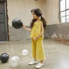 【新品】韓国服女の子セットアップ　おしゃれ黄色130ワイドパンツ