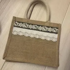 ジュートバッグ インド刺繍リボン