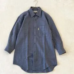 美品 アクアスキュータム チェックシャツ 長袖 ウール100% ブルー M相当