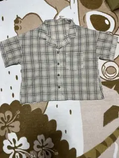 ベージュ系チェック 半袖シャツ M