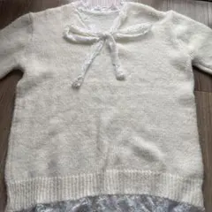 アイボリー ニットセーター リボン付き