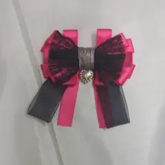 ピンク 黒 リボン ヘアゴム