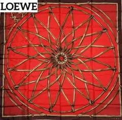 LOEWE ロエベ スカーフ 大判 アナグラム レザー 花 レッド ブラウンのサムネイル