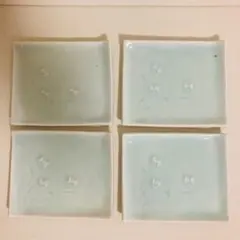 蝶々柄 長角皿 小皿 ミニプレート 和食器 エンボス加工 淡い青磁 10枚