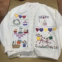 刺繍入りたっぷり大寸白色カーディガン　セーター　XL新品