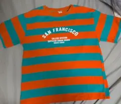 半袖Tシャツ 130 ボーダー オレンジ×ターコイズ