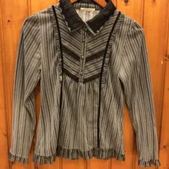 axes femme フリル付きストライプ長袖ブラウス