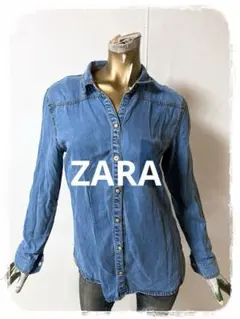 ☘️T17337☘️ZARA パッチワーク デニム風 シャツ L