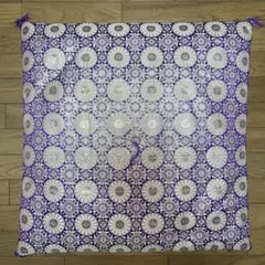 【美品】高級座布団 紫×銀 花柄 約66×66cm 和風クッション