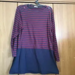 長袖　綿カットソーチュニック　紺色❎赤　ボーダー　3L