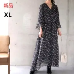 新品☆HUG.U 花柄リボン　ワンピース ブラック　XL　大きいサイズ ハグユー