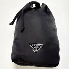 極美品✨PRADA 巾着 ポーチ ブラック レザー テスートナイロン 三角ロゴ