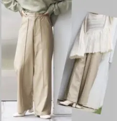 《値下げ》タグ付き【Ungrid】エコレザ－　タック　キレイめ　ワイドパンツ