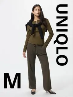 UNIQLO ウォッシャブルニットリブパンツ M ブラウン