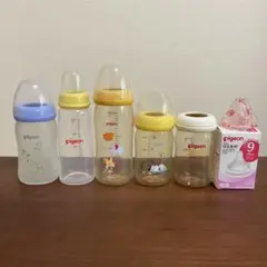 Pigeonピジョン哺乳瓶 母乳実感4本セット ガラスプラスチックスヌーピー乳首