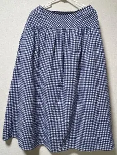 青と白のチェック フレアスカート