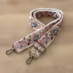 インド刺繍リボン　花柄　ショルダーストラップ　ピンク　青　黄　緑　ゴールド　白