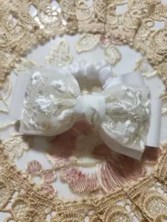 セール!!インド刺繍リボンシュシュ　ホワイト　白