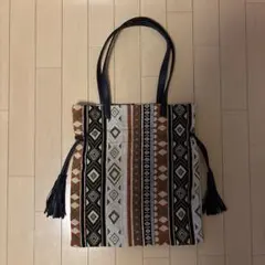 トートバッグ エスニック柄 フリンジ付