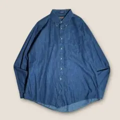 【アメカジ】80s〜90s USA製 Hathaway 薄手デニムシャツ L青系