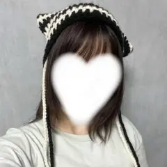 猫耳付きストライプ帽子　ニット帽