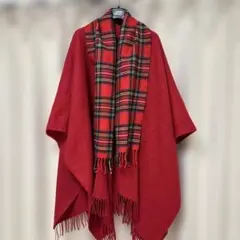 赤いチェック柄フリンジガウン ストール L.TAVERNIER