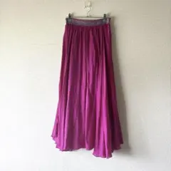 【訳あり】ヌキテパ　シルク100% ビーズ刺繍　ロングスカート　ピンク　インド製のサムネイル