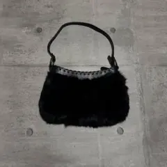 00s archive black fur shoulder bag y2k