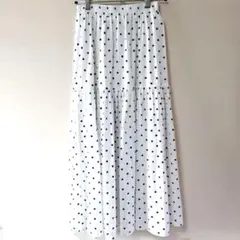 【coca】ホワイト ブラック 水玉 フレアスカート ロング丈