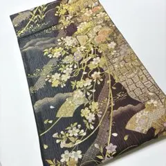袋帯 黒地 扇面文様 花文様 金糸 豪華絢爛 E - メルカリ