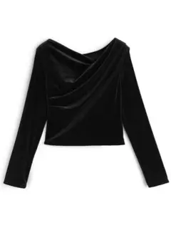 GRL ベロアドレープトップス dk1551 黒 ブラック