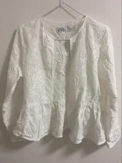 ZARA 刺繍ペプラムブラウス XS ホワイト