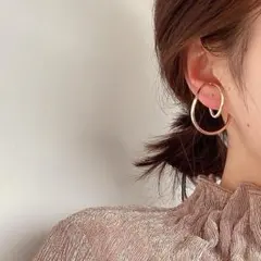 【ゴールド】ダブルフープ イヤーカフ イヤリング