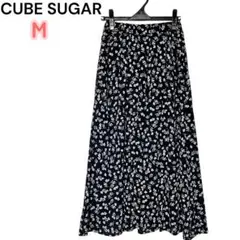 CUBE SUGAR 花柄 ロングスカート M ブラック ウエストゴム 裏生地のサムネイル