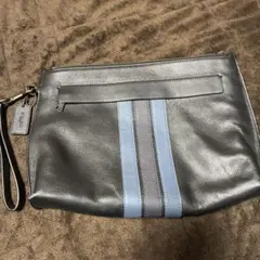 COACH グレー レザー クラッチバッグ F31514