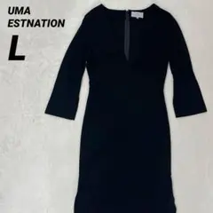 UMA ESTNATION【美品】Vネック タイトワンピース フォーマル 黒 Lのサムネイル