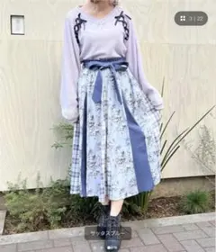 美品✨axes femmeフレアスカート チェック 花柄　ロング 春先取