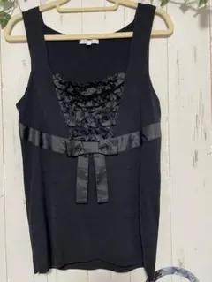 フリルリボン黒タンクトップ Mトゥービーシック