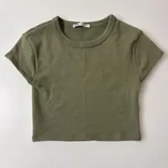 ZARA クロップド丈 リブTシャツ カーキのサムネイル