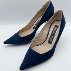 セルジオロッシ ポインテッドトゥ スエード パンプス ハイヒール ネイビー 36