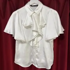 美品 ZARA ザラ 半袖 フリルブラウス シャツ ホワイト XS