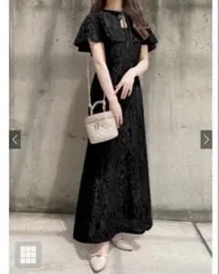 【結婚式.パーティでも】ケープカラー付き花柄レースキャミワンピース