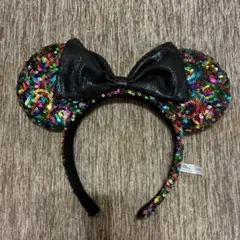 ミニー　ディズニー　スパンコール　カチューシャ　リボン　レインボー　カラフル