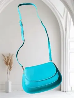 ターコイズ 二重フラップ ハンドバッグ