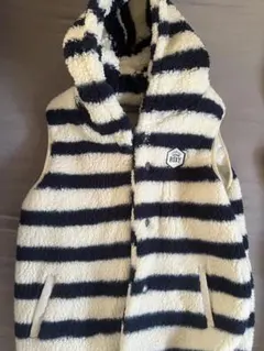 ROXY フード付きボアベスト M 白/ネイビーストライプ