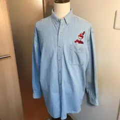 メンズ【美品 US Lee インディアンズ】XL 刺繍 ロゴ タンガリー シャツ