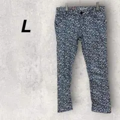 ライトオン　パンツ　Ｌ　紺　白　花柄　総柄　カジュアル　スキニー　ポケット